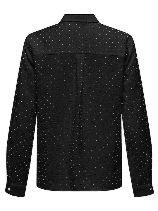 Langärmeliges Damenhemden Schwarzes Polka Dot