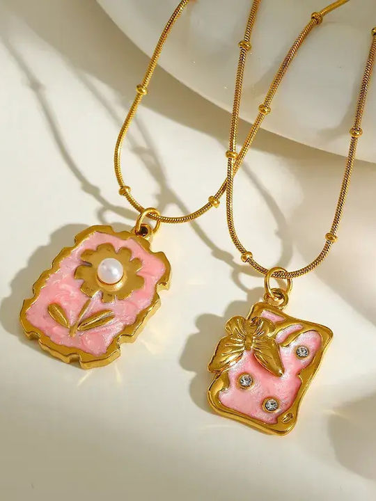 Necklace with design Butterfly from Gold Plated Steel with Zircon
