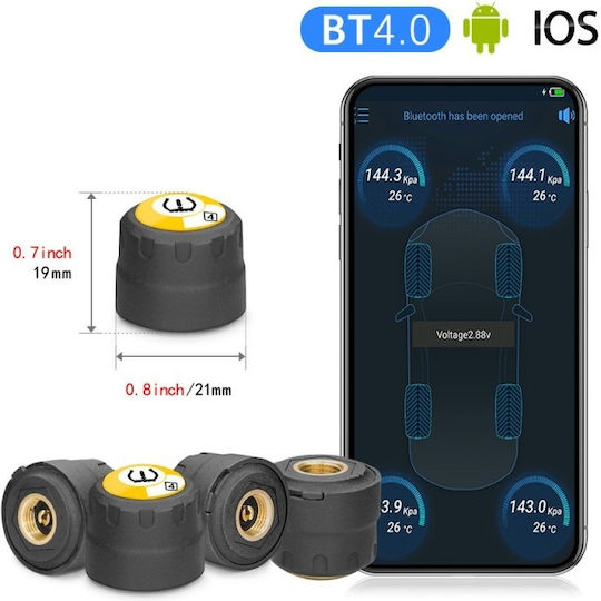 Sistem Monitorizare Presiune Anvelope Ble Tpms Bluetooth 4.0 Ios Android Senzori Externi Set 4 Bucăți