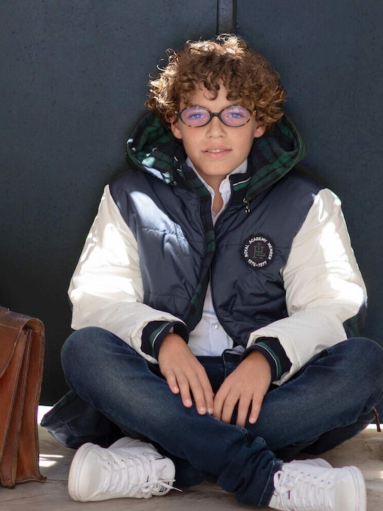 Wasserdichtes Kinderjacke Lässig Lang mit Futter & Kapuze Marineblau