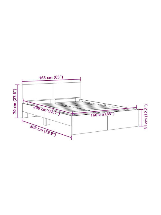Bed Queen Wooden Black Beech with Slats for Mattress 160x200cm