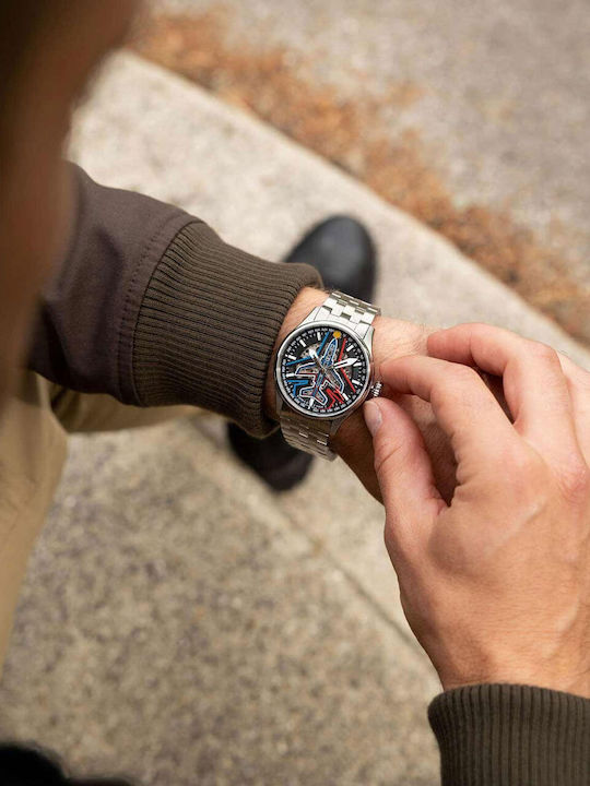 Patrouille De France Athos Herrenuhr Automatisch mit Gray Metallarmband
