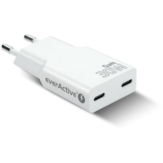 everActive Φορτιστής Χωρίς Καλώδιο GaN με 2 Θύρες USB-C 30W Power Delivery / Quick Charge 3.0 Λευκός (SC-385Q)