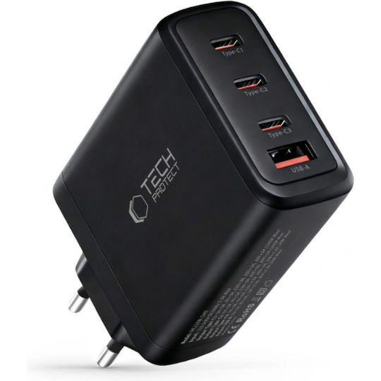 Tech-Protect Charger Without Cable GaN with USB-A Port and 3 USB-C Ports 120W Power Delivery / Quick Charge 3.0 Blacks (NC120W-GAN)