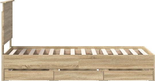 Einzelnes Holzbett Sonoma mit Lattenrost für Matratze 75x190cm