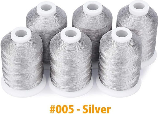 Embroidery Threads Set 6 Spools 1000 M Silver Colour