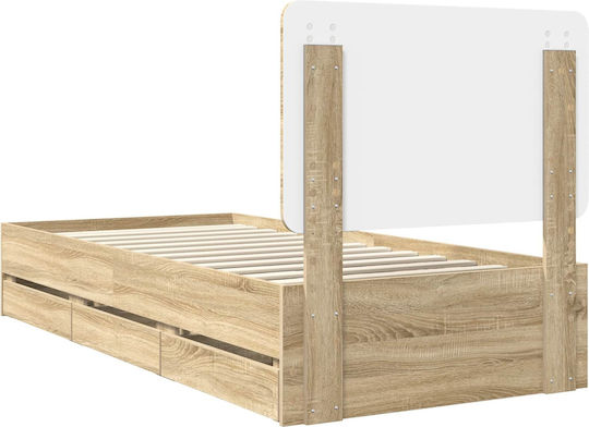 Pat Single Din Lemn Stejar Sonoma Cu Plăci Pentru Saltea 75x190cm