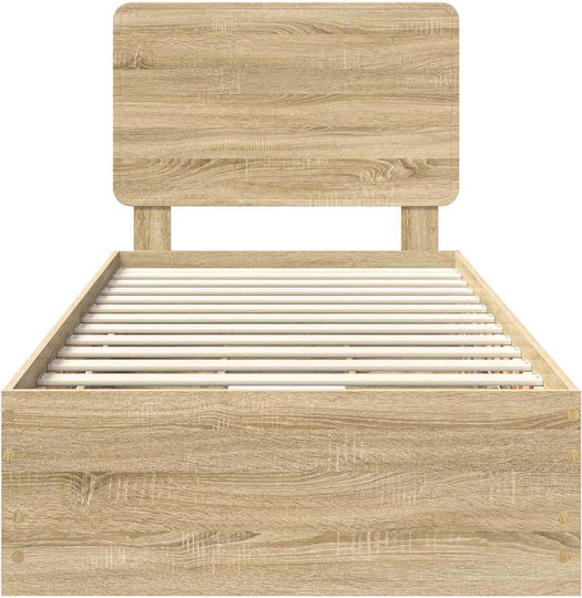 Pat Single Din Lemn Stejar Sonoma Cu Plăci Pentru Saltea 75x190cm