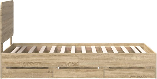 Pat Single Din Lemn Stejar Sonoma Cu Plăci Pentru Saltea 75x190cm