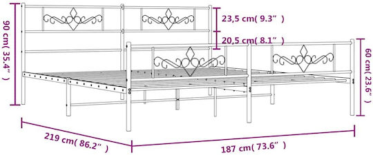Pat King Size Metalic Alb Cu Plăci Pentru Saltea 183x213cm
