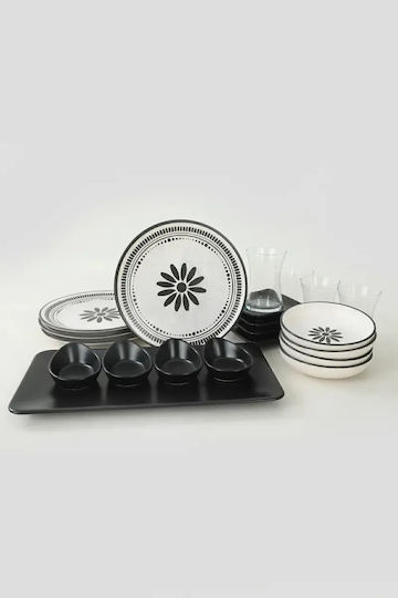 Сет За Закуска Рози Керамика 21 Бройки За 4 Човека Черен 27x27см