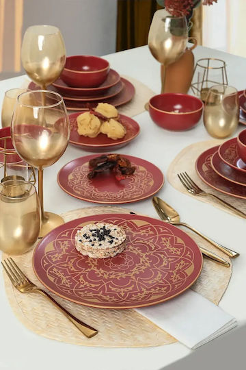 SteweHome Geschirrset Bordeaux Gold 24 Stück 6 Personen 28 × 28 cm