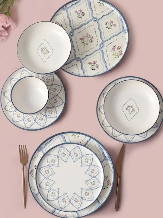 Elegant White-Blue Dinnerware Set 24 Pieces 6 Persons 28x28cm
