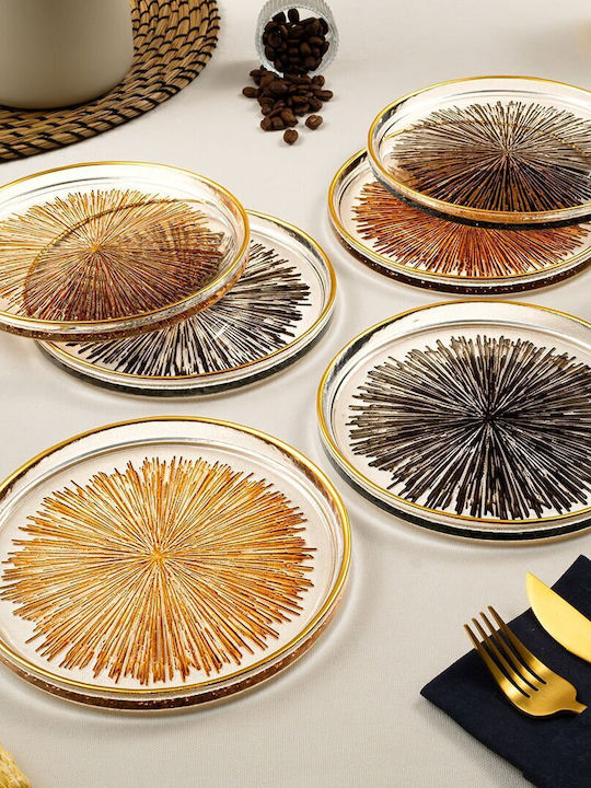 Set of 6 Glass Dinnerware Pieces with Gold Details 16x16cm