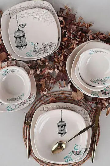 Elegant Dining Set Cream Artistic Pattern 27x27 Cm