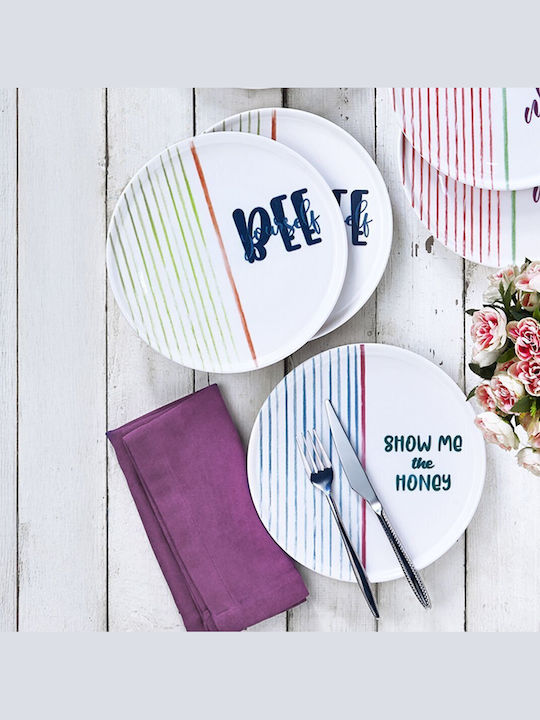 Set 6 Pieces Dessert Plates Fireproof Colorful Stripes 20x20cm