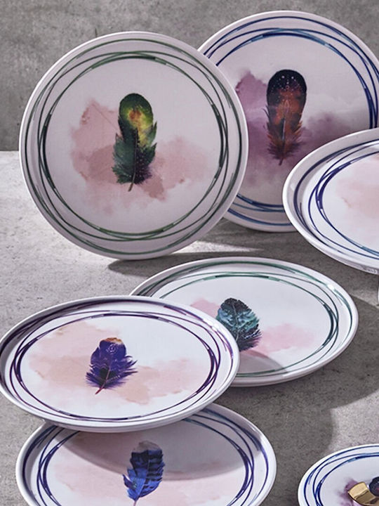 19-Piece Stoneware Porcelain Dinnerware Set Feather Collection for 6 People 20x20cm