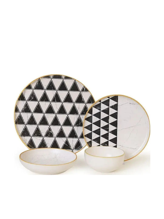 Trigon Dinnerware Set Black White Gold Details 27 X 27cm