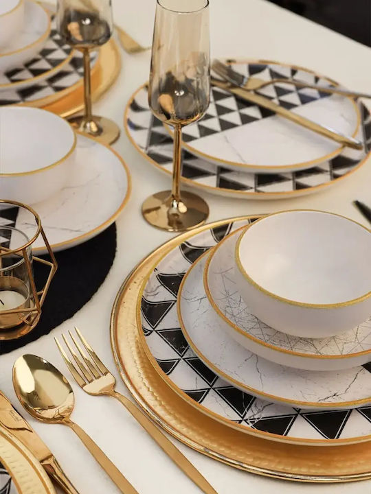 Trigon Dinnerware Set Black White Gold Details 27 X 27cm