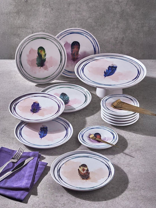 19-Piece Stoneware Porcelain Dinnerware Set Feather Collection for 6 People 20x20cm