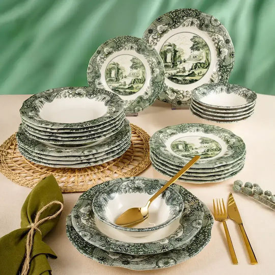 Porcelain Dinnerware Set 24 Pieces Emerald Landscape 6 Persons 25x25cm