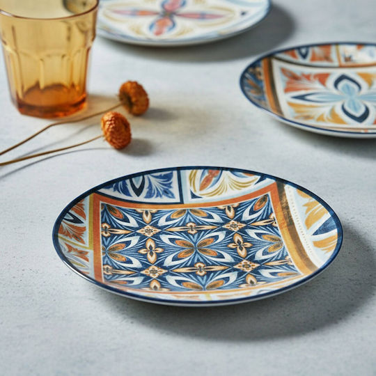 Set of 6 Porcelain Serving Plates with Tile Pattern 20x20cm