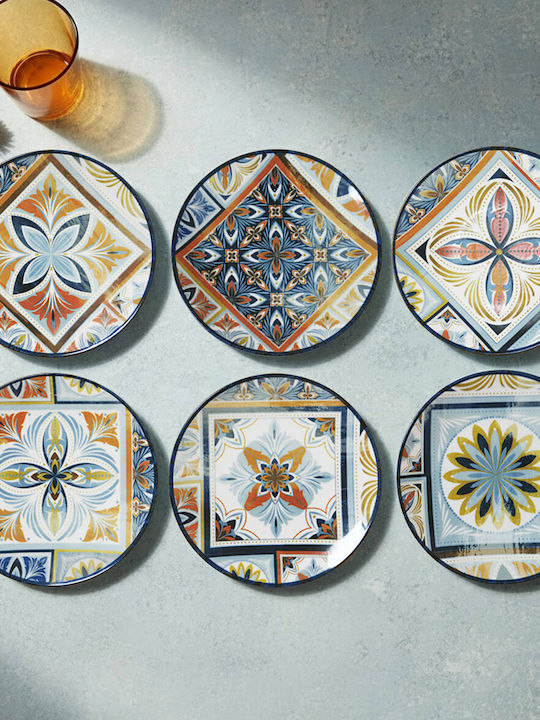 Set of 6 Porcelain Serving Plates with Tile Pattern 20x20cm