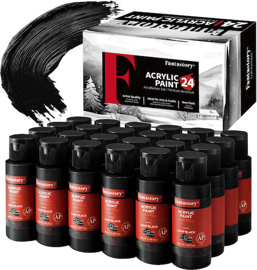 Acrylic Paint Set Quick-Drying Waterproof Black 60 Ml 24 Pieces
