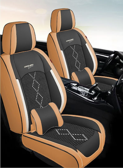 Huse Scaune Auto Premium 5 Locuri Carguard Deluxe Perforate Piele Eco Textil Caramel Maro