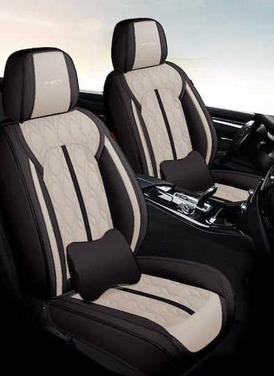 Huse Scaune Auto Premium 5 Locuri Carguard Deluxe Piele Eco Perforată Negru Crem