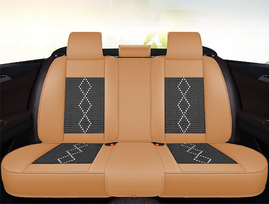 Huse Scaune Auto Premium 5 Locuri Carguard Deluxe Perforate Piele Eco Textil Caramel Maro