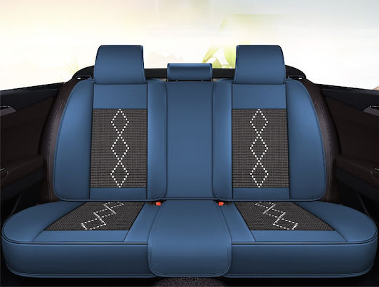 Huse Scaune Auto Premium 5 Locuri Carguard Deluxe Perforate Eco Piele Textil Negru Albastru Închis
