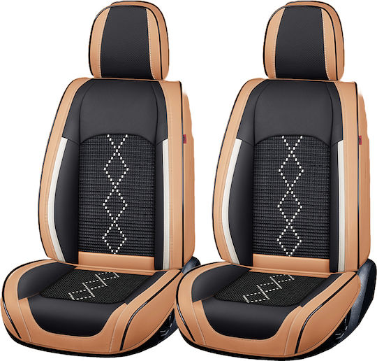 Huse Scaune Auto Premium 5 Locuri Carguard Deluxe Perforate Piele Eco Textil Caramel Maro