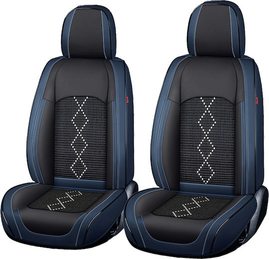 Huse Scaune Auto Premium 5 Locuri Carguard Deluxe Perforate Eco Piele Textil Negru Albastru Închis
