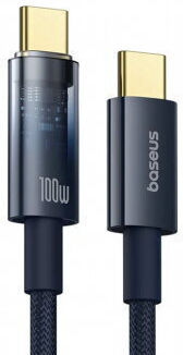 Explorer Fast Charging Data Cable Smartphone USB Type-C to USB Type-C 100W Automatic Charging Stop Braided 2m Blue