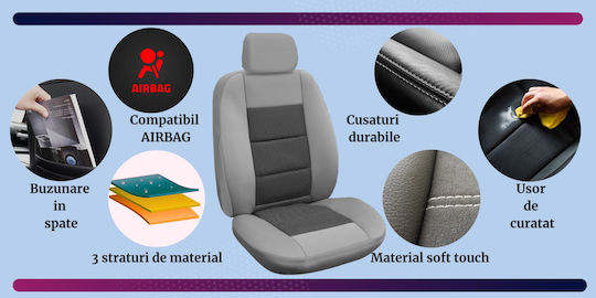 Set Universal Premium Lux Huse Scaune Auto Spumă Moale Compatibile Cu Airbaguri Fermuare Echipate Bancă Spate Pliabilă 11 Piese Ergonomice Buzunar Încorporat 3 Straturi