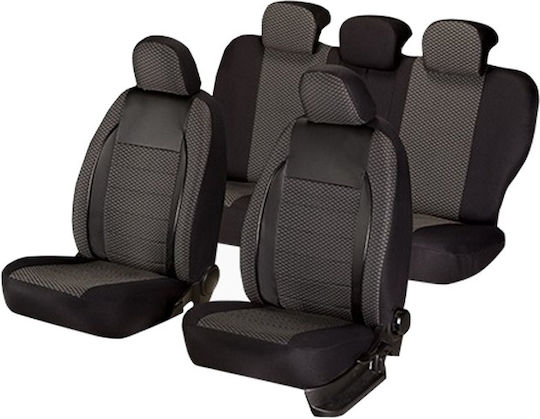 Комплект Калъфи За Автомобилни Седалки Elegance Edition V2 Текстилен Материал Еко Кожа Вложки 11 Броя Черни