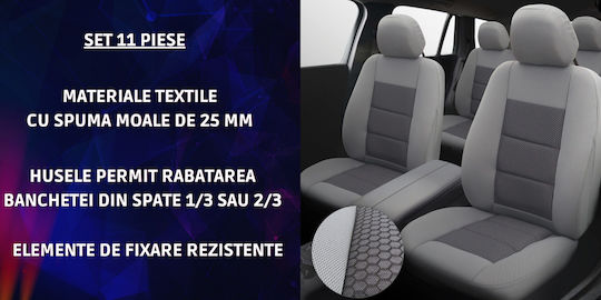 Set Universal Premium Lux Huse Scaune Auto Spumă Moale Compatibile Cu Airbaguri Fermuare Echipate Bancă Spate Pliabilă 11 Piese Ergonomice Buzunar Încorporat 3 Straturi