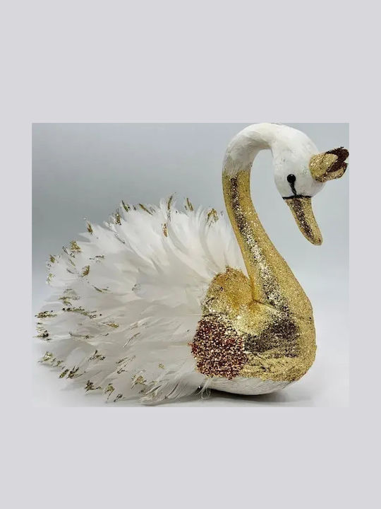 Weihnachtsfigur Goldener Schwan mit Goldenen Flügeln Gold Farbe 22x10x25cm