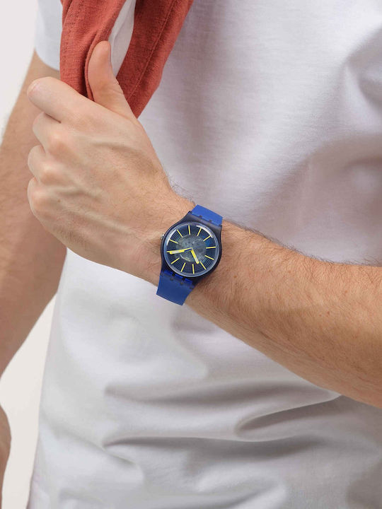 Swatch Bioceramic Ανδρικό Ρολόι Μπαταρίας με Μπλε Καουτσούκ Λουράκι