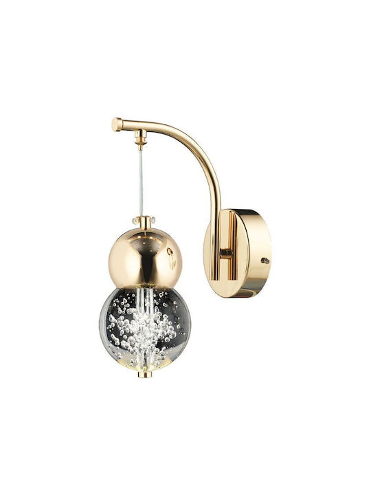 Gold LED Wall Lamp Crystal Ball & 3 Light Colours 26×30cm