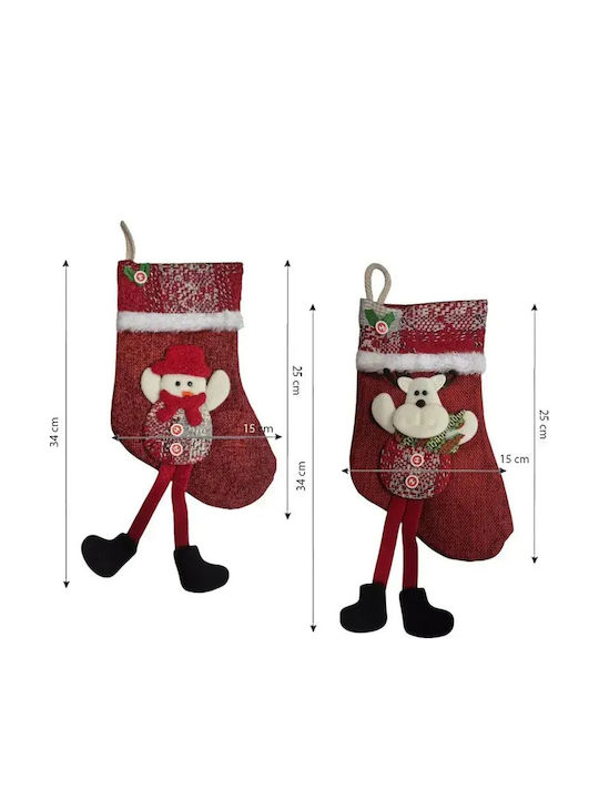 Red Christmas Decorative Sock for Men Reindeer 25x15 Cm
