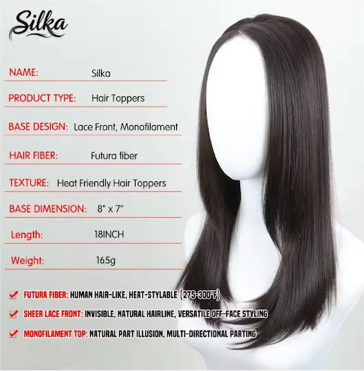 Topper Toupee De Păr Pentru Femei Cu Clip Suprafață Mare Cărare Transparentă 18 Inch Păr Sintetic Kanekalon Castaniu Închis