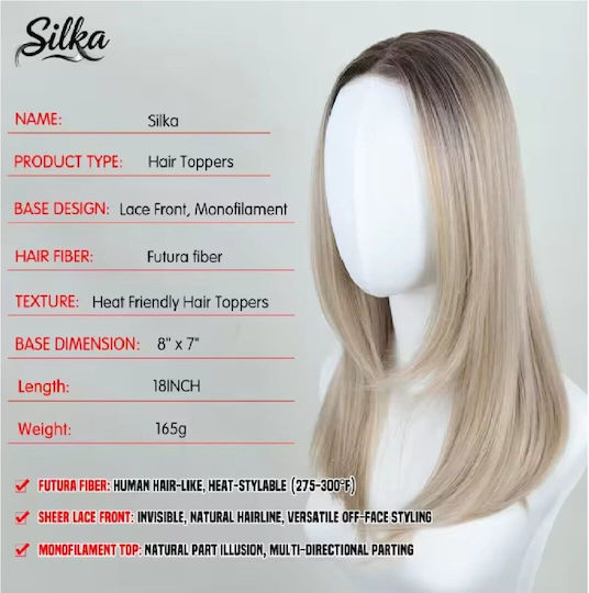 Damen Topper Toupé Korrektur Haar Clip Große Oberfläche Transparente Teilung 18 Zoll Synthetische Menschliche Haar Kanekalon Blonde Highlights Dunkle Wurzel