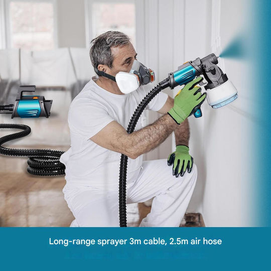 800 Hvlp Tilswall Shark Pistol De Vopsit 1300 Ml Capacitate 4 Duze 3 Moduri De Pulverizare 120 Din Ideal Pentru Vopsirea Interiorului Exteriorului Pereților Mobilei – Albastru