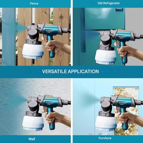 800 Hvlp Tilswall Shark Pistol De Vopsit 1300 Ml Capacitate 4 Duze 3 Moduri De Pulverizare 120 Din Ideal Pentru Vopsirea Interiorului Exteriorului Pereților Mobilei – Albastru