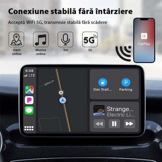Wireless Adapter Ctht-020-2 Apple Carplay Iphone Ios 10+ Usb-type C Dongle 5g Wifi Bluetooth Automatic Connection Black