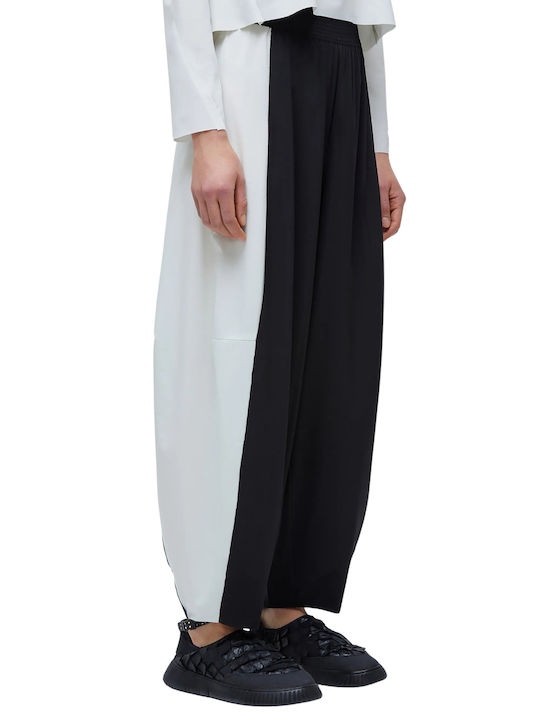 Damen Hoch tailliert Stoff Hose mit Gummizug in Lockere Passform Black