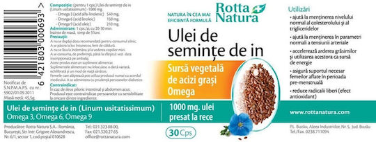 Flaxseed Oil 1000mg Rotta Natura 30 Capsules