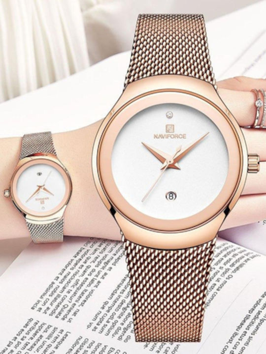Naviforce Ceas de Damă cu Rose Gold Brățară Metalică